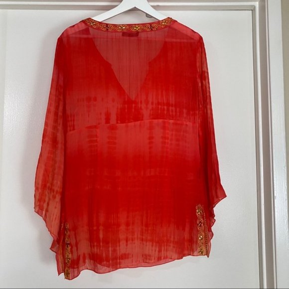 Bebe Pink Orange Tie Dye Beaded Blouse Large - Picture 7 of 7